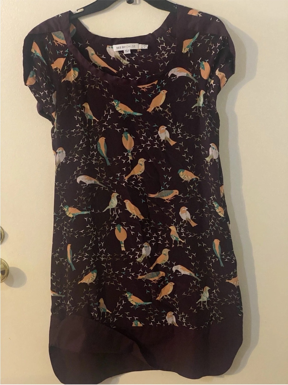 See By Chloe Birds Print Silk Tunic Sz 6